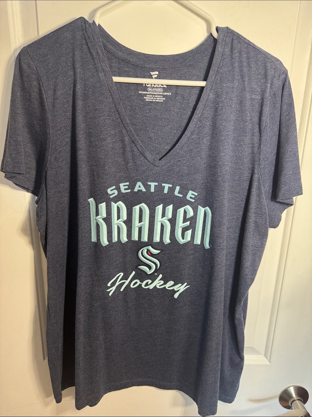 Fanatics Seattle Kraken Navy V-Neck Tee with Mint Logo